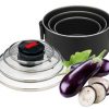 Juego de olla de campamento 6-PCS- 3 macetas con tapa de vidrio sin sartén