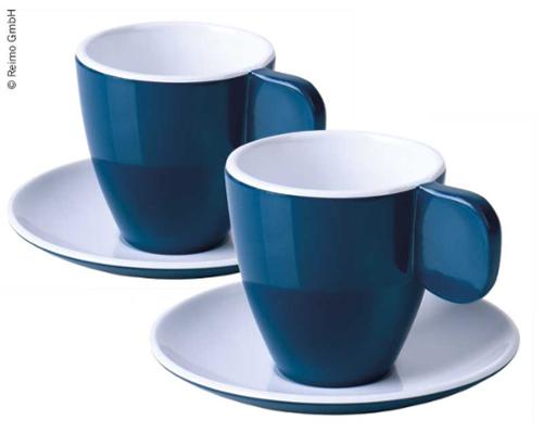Tazas para espresso de melamina, set de 2, azul oscuro/blanco, 2 tazas+2 platillos 1